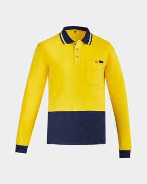 Syzmik Hi Vis Cotton Long Sleeve Polo - Yellow/Navy