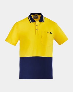 Syzmik Hi Vis Cotton Short Sleeve Polo - Yellow/Navy