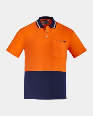 Syzmik Hi Vis Cotton Short Sleeve Polo - Orange/Navy