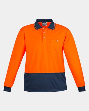 Syzmik Unisex Hi Vis Long Sleeve Basic Spliced Polo - Orange/Navy
