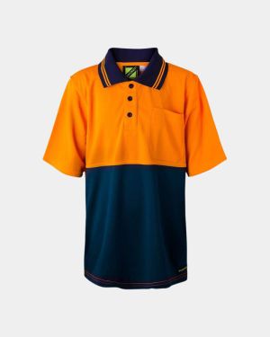 WorkCraft Kids Hi Vis Two Tone Short Sleeve Polo - Orange/Navy