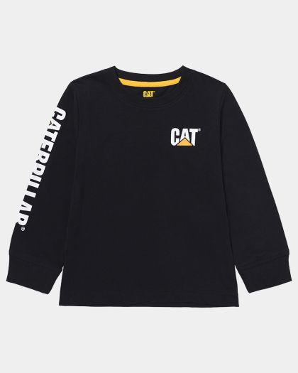CAT Kids Trademark Banner Long Sleeve Tee - Black
