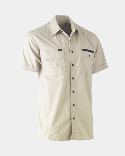 Bisley Flx & Move™ Short Sleeve Utility Work Shirt - Stone