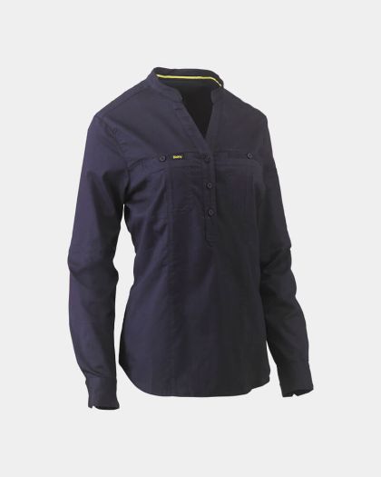 Bisley Women's Stretch V-Neck Closed Front Shirt - Navy