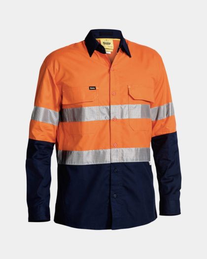 Bisley 3M Taped Hi Vis X Airflow™ Ripstop Shirt - Orange/Navy