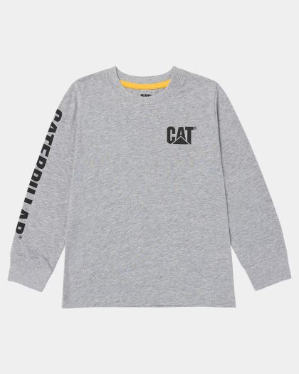 CAT Kids Trademark Banner Long Sleeve Tee - Heather Grey