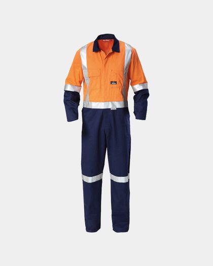 Hard Yakka 3M Taped Hi Vis Two Tone Cotton Drill Coverall - Orange/Navy