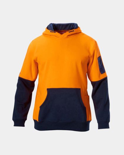 Hard Yakka Hi Vis Two Tone Brushed Fleece Hoodie - Orange/Navy