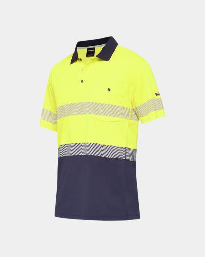 King Gee Taped Workcool Hyperfreeze Spliced Short Sleeve Polo - Yellow/Navy