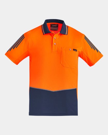 Syzmik Hi Vis Flux Short Sleeve Polo - Orange/Navy