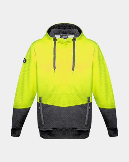 Syzmik Hi Vis Unisex Textured Jacquard Hoodie - Yellow/Charcoal