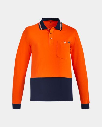Syzmik Hi Vis Cotton Long Sleeve Polo - Orange/Navy