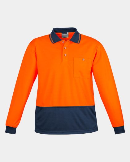 Syzmik Unisex Hi Vis Long Sleeve Basic Spliced Polo - Orange/Navy
