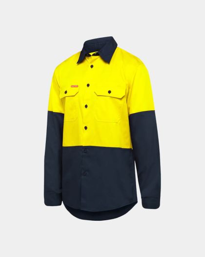 Hard Yakka Hi Vis Core Vented Long Sleeve Shirt - Yellow/Navy