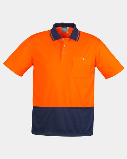 Syzmik Unisex Hi Vis Short Sleeve Basic Spliced Polo - Orange/Navy