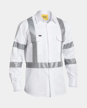 Bisley 3M Taped X Back Drill Shirt - White
