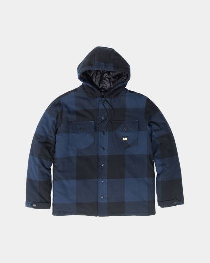 CAT Hooded Flannel Shirt Jacket - Detroit Blue/Black