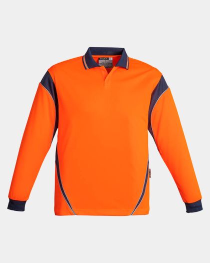 Syzmik Hi Vis Aztec Long Sleeve Polo - Orange/Navy