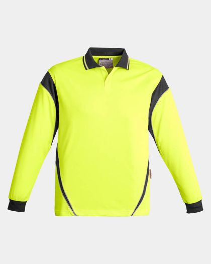 Syzmik Hi Vis Aztec Long Sleeve Polo - Yellow/Charcoal
