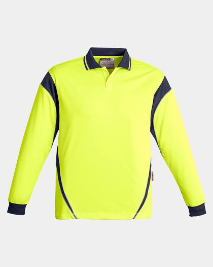 Syzmik Hi Vis Aztec Long Sleeve Polo - Yellow/Navy