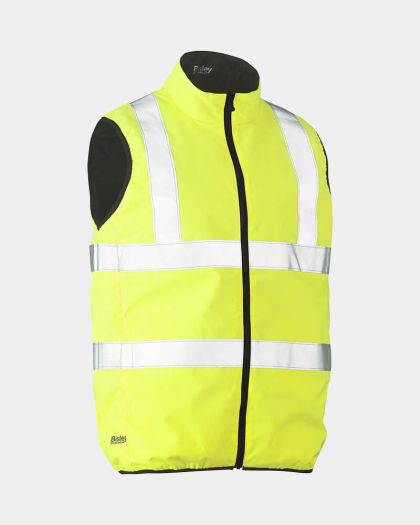 Bisley Hi Vis Taped Reversible Puffer Vest - Yellow