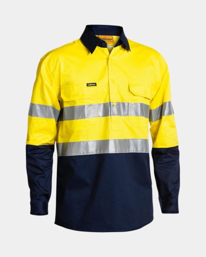 Bisley 3M Taped Hi Vis Cool Lightweight Closed Front Long Sleeve Shirt