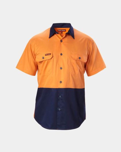 Hard Yakka Koolgear Hi Vis Two Tone Cotton Twill Ventilated Short Sleeve Shirt 