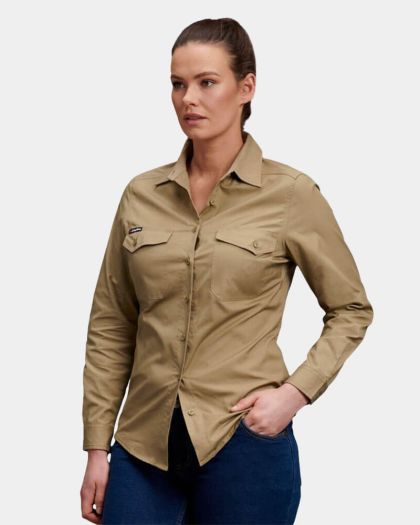 King Gee Women's Workcool 2 Long Sleeve Shirt - Khaki