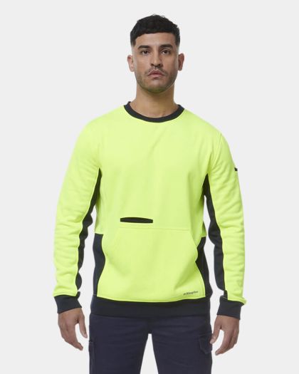King Gee Hi Vis Spliced Crew Neck Fleece Jumper - Yellow/Navy