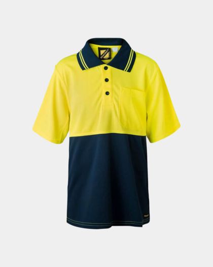WorkCraft Kids Hi Vis Two Tone Short Sleeve Polo - Yellow/Navy