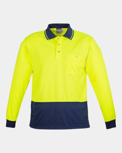 Syzmik Unisex Hi Vis Long Sleeve Basic Spliced Polo - Yellow/Navy