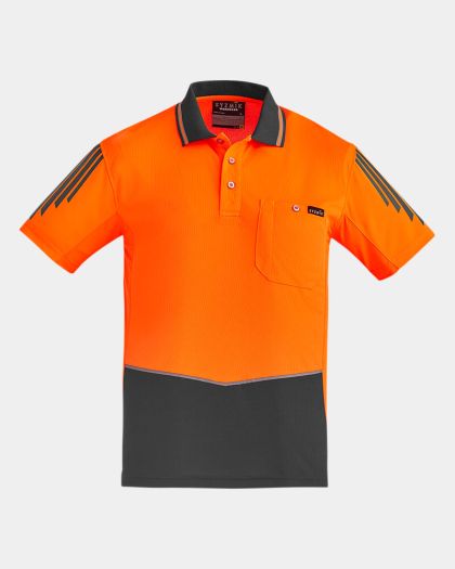 Syzmik Hi Vis Flux Short Sleeve Polo - Orange/Charcoal