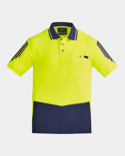 Syzmik Hi Vis Flux Short Sleeve Polo - Yellow/Navy