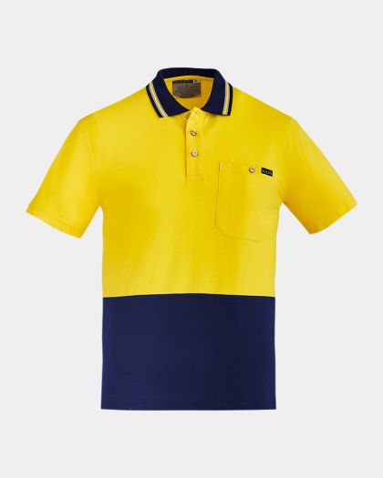 Syzmik Hi Vis Cotton Short Sleeve Polo - Yellow/Navy