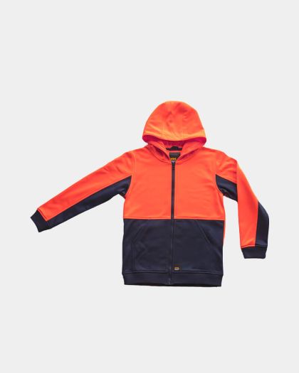 WorkCraft Kids Hi Vis Hooded Jacket - Orange/Navy