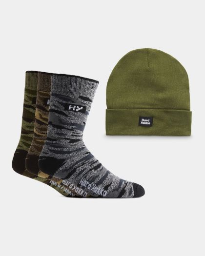 Hard Yakka Beanie & Sock Bundle - Camo