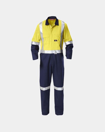 Hard Yakka 3M Taped Hi Vis Two Tone Cotton Drill Coverall - Yellow/Navy