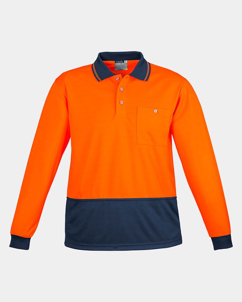 Syzmik Unisex Hi Vis Long Sleeve Basic Spliced Polo - Orange/Navy